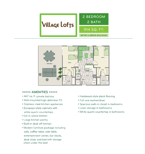 Floor plan for 2 beds, 2 baths, 914 sqft